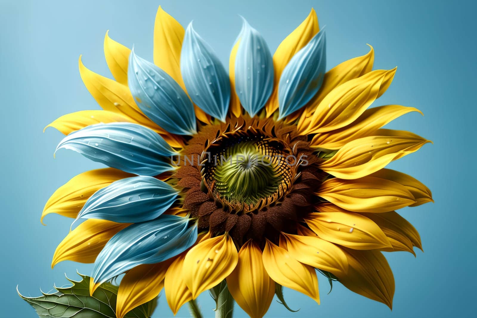 yellow blue flower isolated on a blue background.