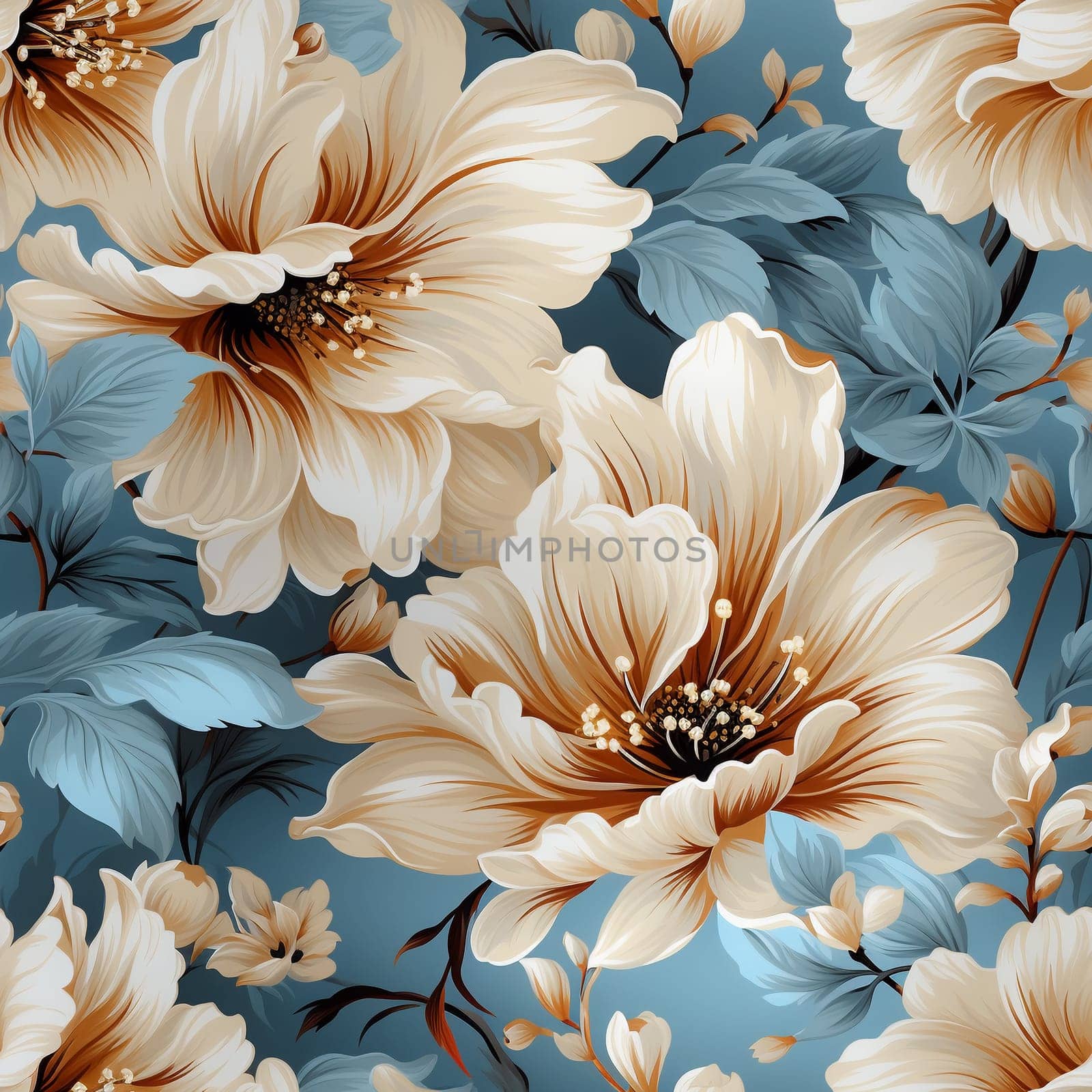 Seamless pattern tile background flowers and floral leaves plants by Nadtochiy