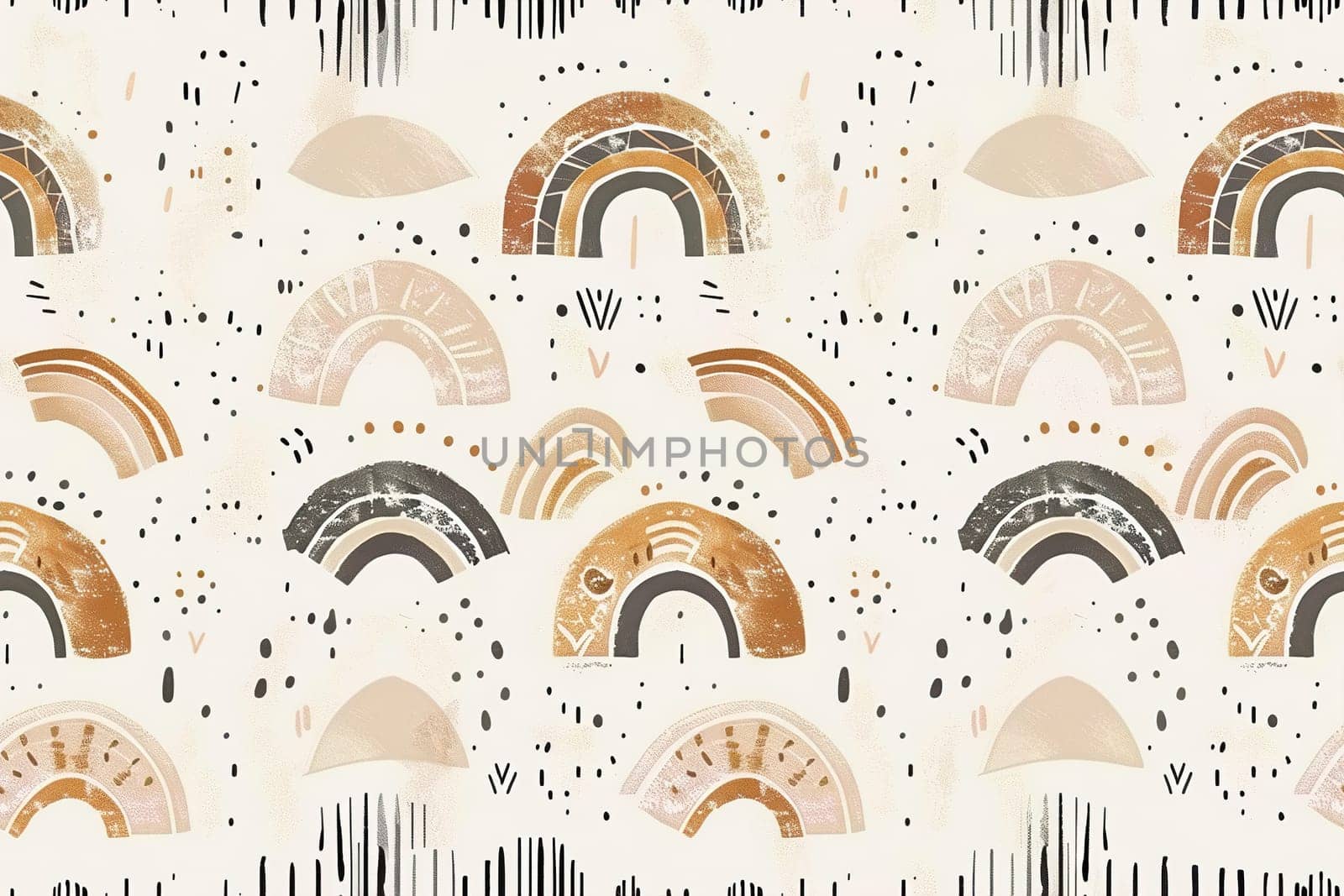 Kids boho seamless pattern. Pastel colors, gender neutral. Applicable for fabric print, textile, wrapping paper, wallpaper. Cute baby texture, repeatable, bohemian style. Nordic design. Generative AI