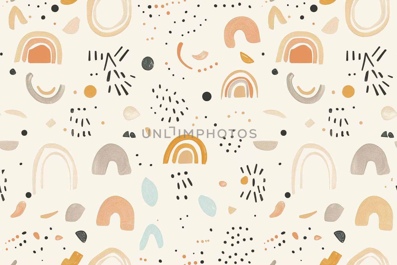 Kids boho seamless pattern. Pastel colors, gender neutral. Applicable for fabric print, textile, wrapping paper, wallpaper. Cute baby texture, repeatable, bohemian style. Nordic design. Generative AI. by creativebird