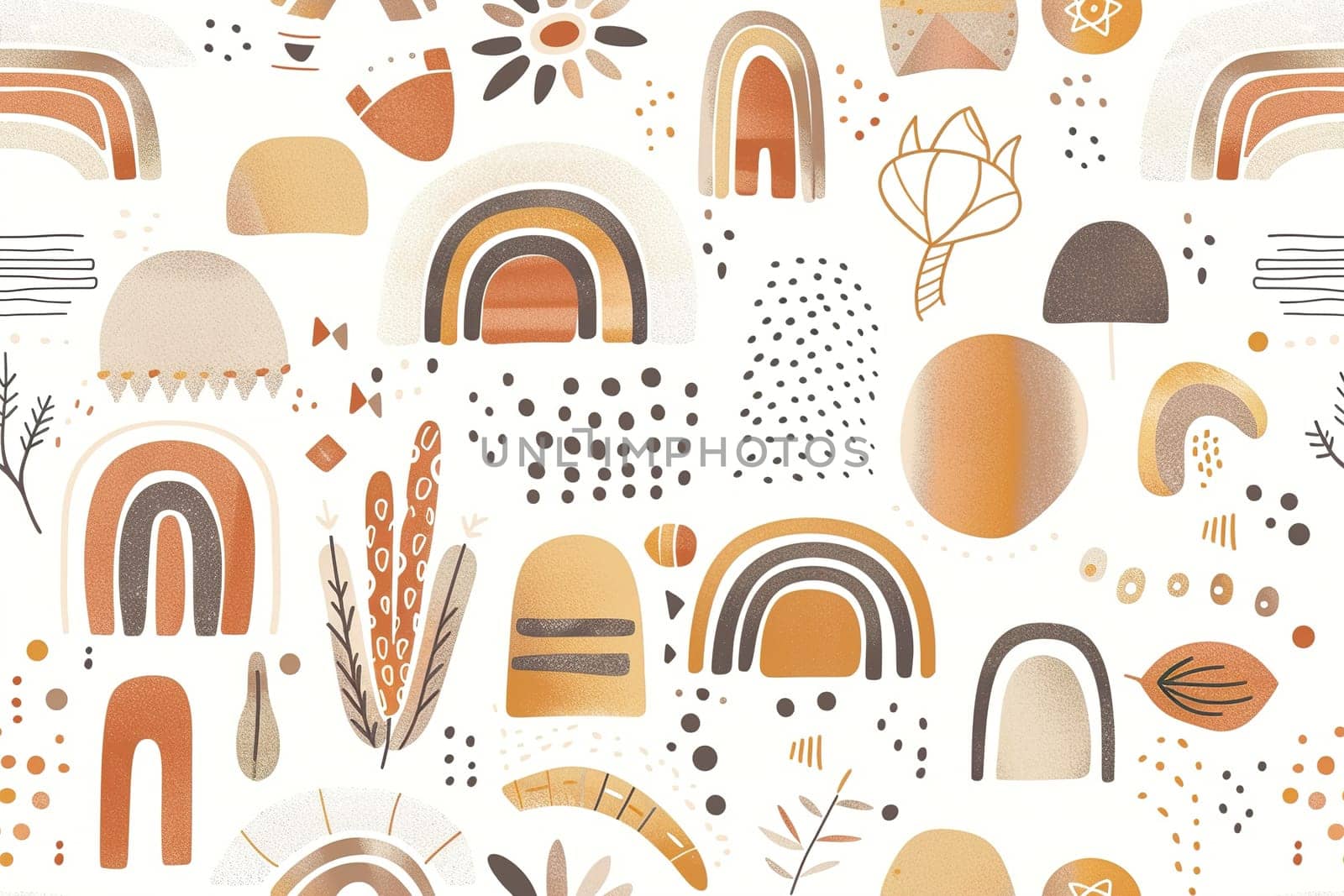Kids boho seamless pattern. Pastel colors, gender neutral. Applicable for fabric print, textile, wrapping paper, wallpaper. Cute baby texture, repeatable, bohemian style. Nordic design. Generative AI. by creativebird