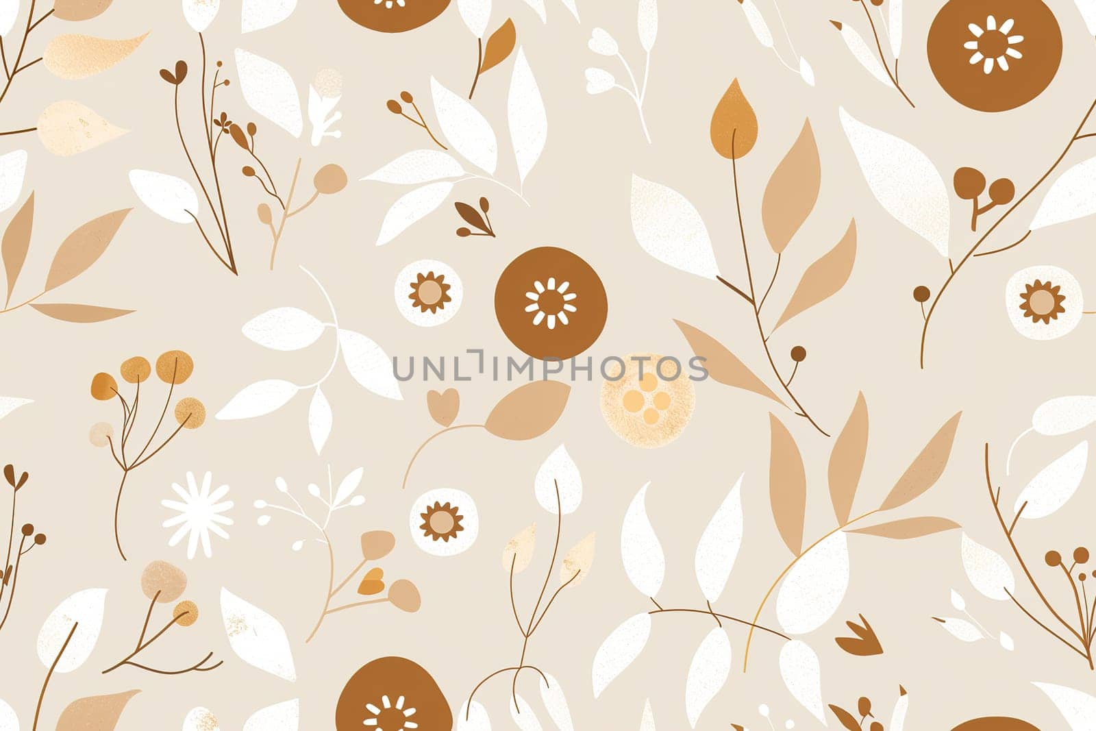 Bohemian-inspired pattern with minimalist floral design is ideal for chic fabric, wallpaper, or stationery, radiating a modern yet whimsical charm. Seamless texture. Generative AI
