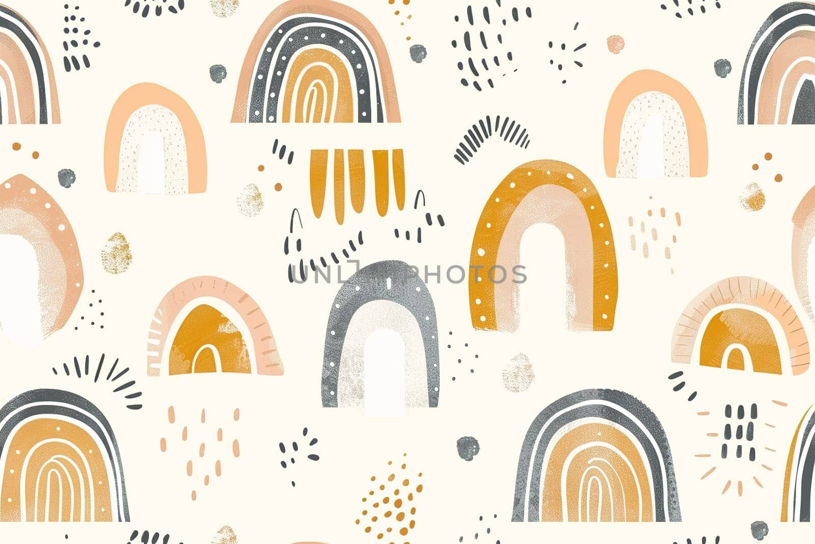 Playful, bohemian baby seamless pattern boasts adorable shapes in a beige palette, perfect for textiles, stationery, and nursery decor, exuding a cozy and modern charm. Generative AI. by creativebird