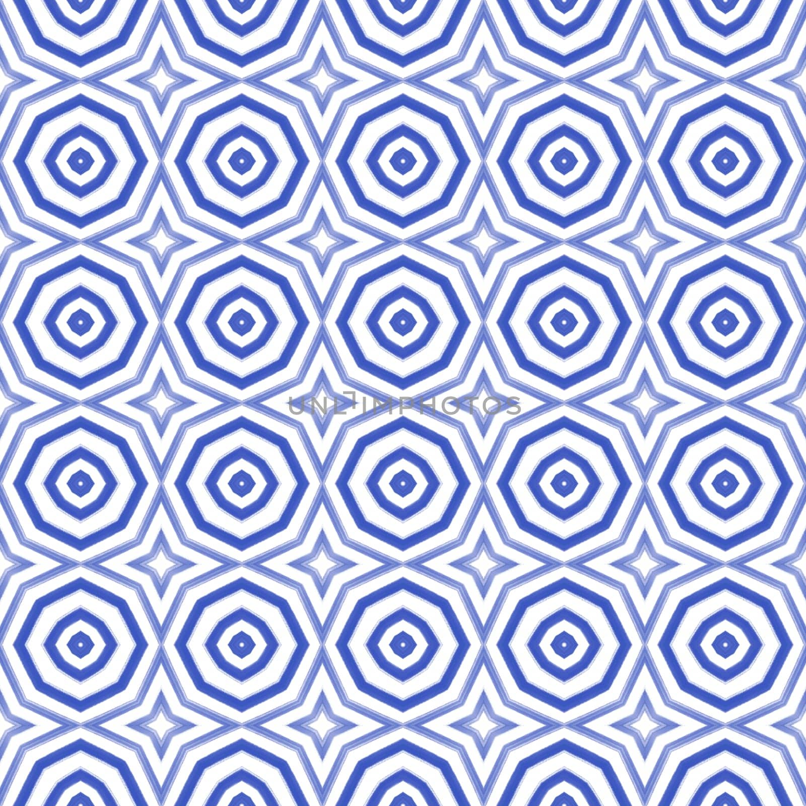 Tiled watercolor pattern. Indigo symmetrical by beginagain