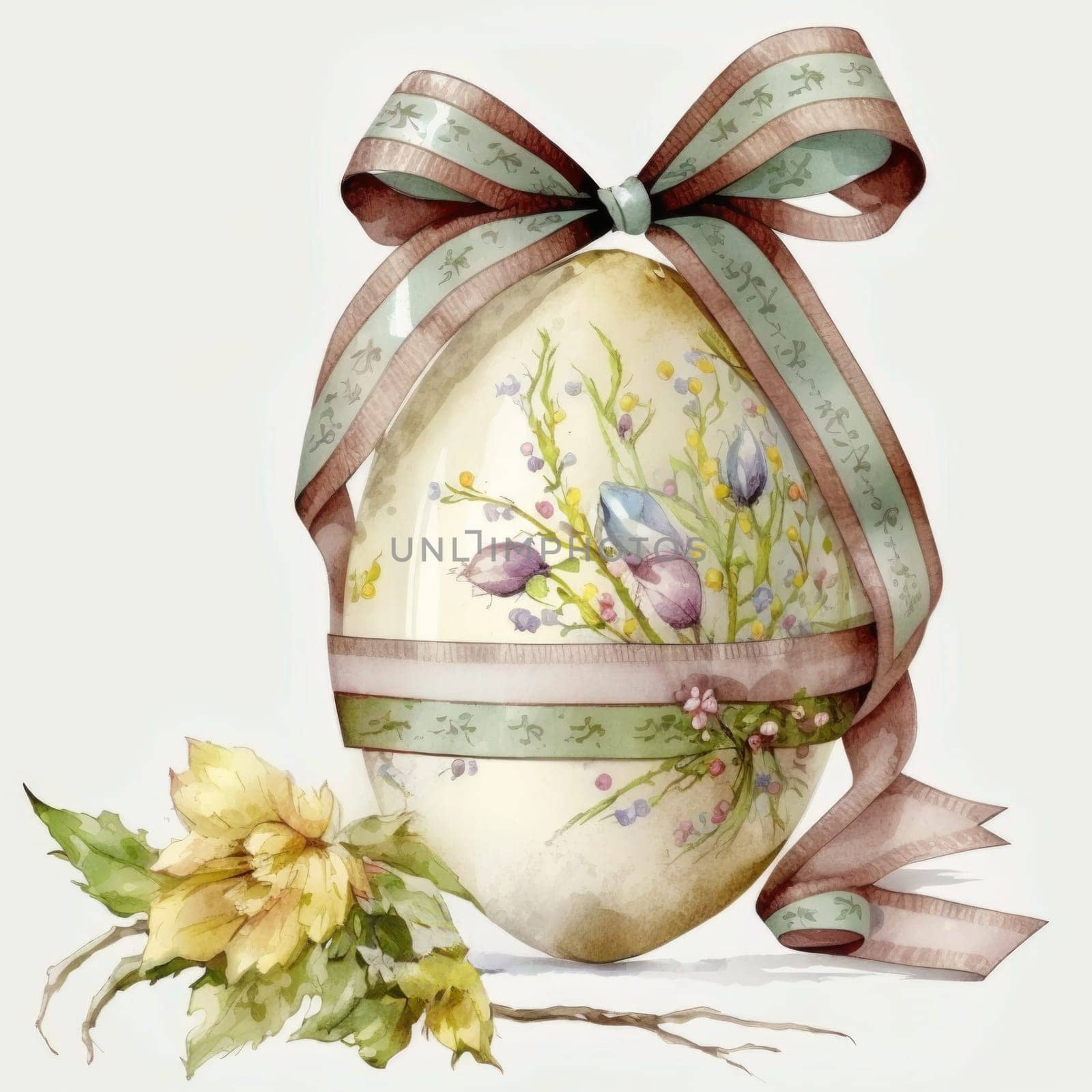 vintage easter egg with ribbon bow decoration, ai