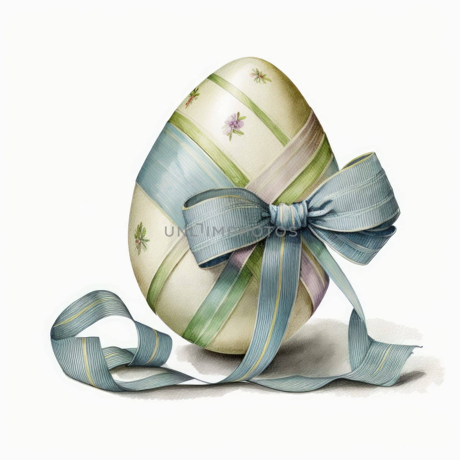 vintage easter egg with ribbon bow decoration, ai