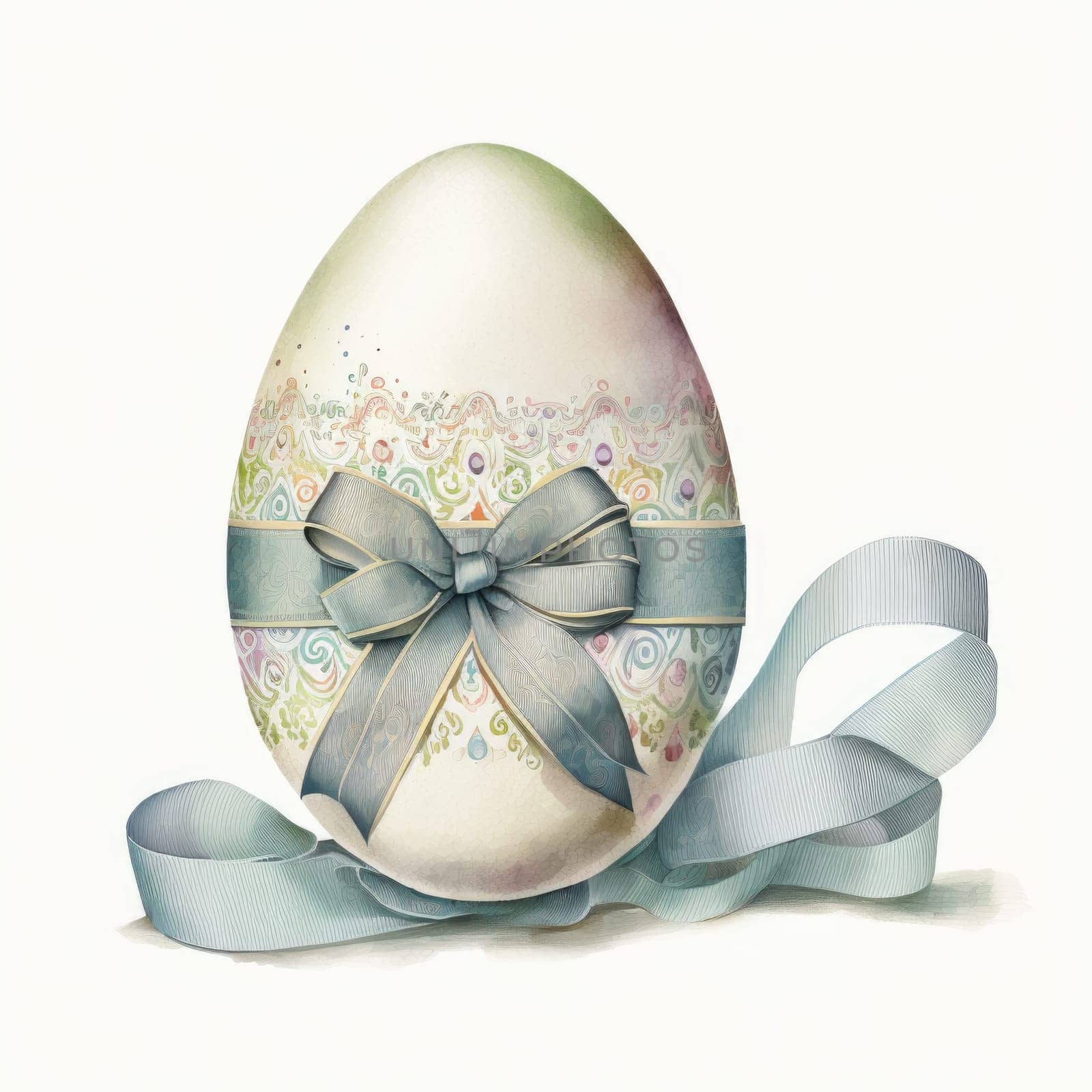 vintage easter egg with ribbon bow decoration, ai