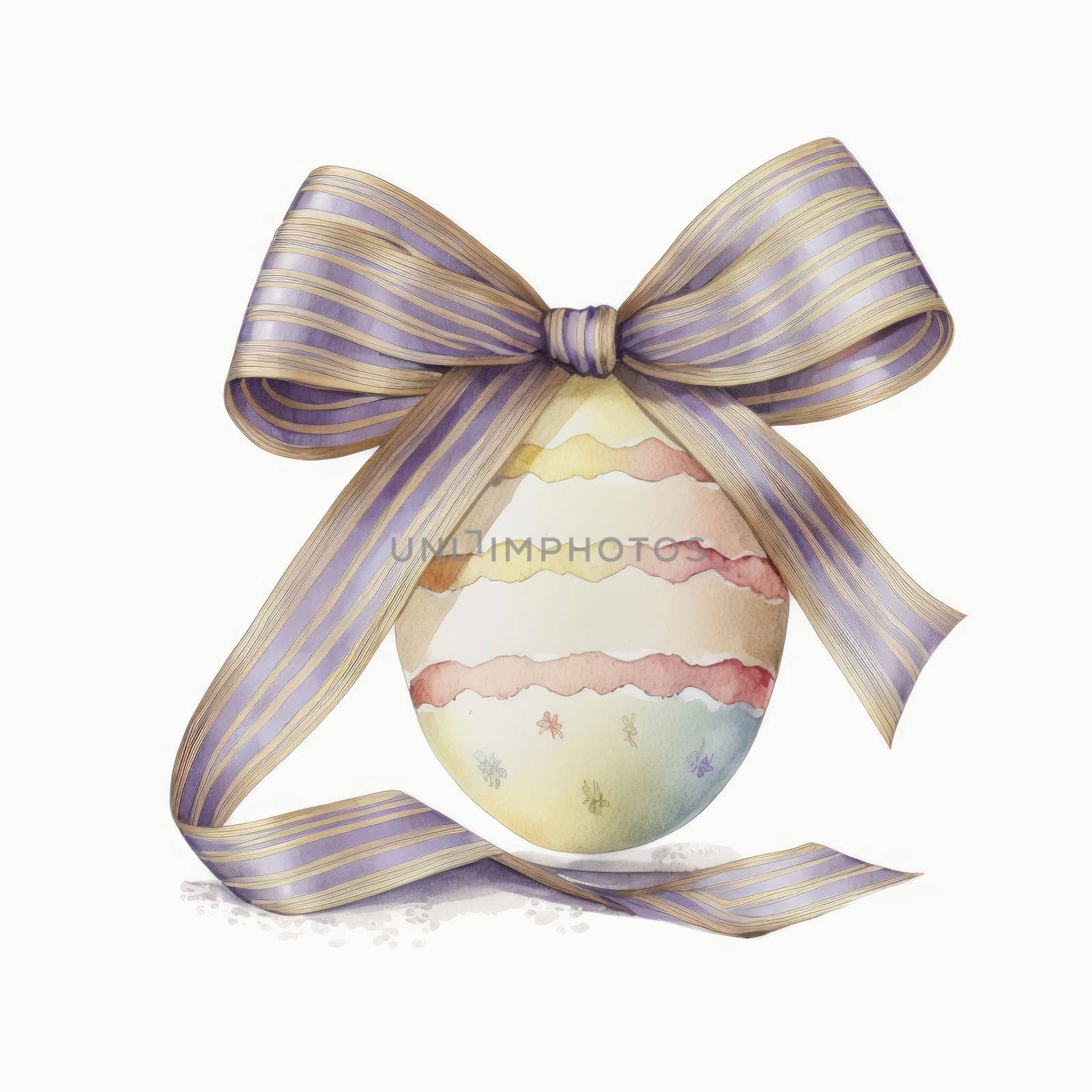 vintage easter egg with ribbon bow decoration, ai