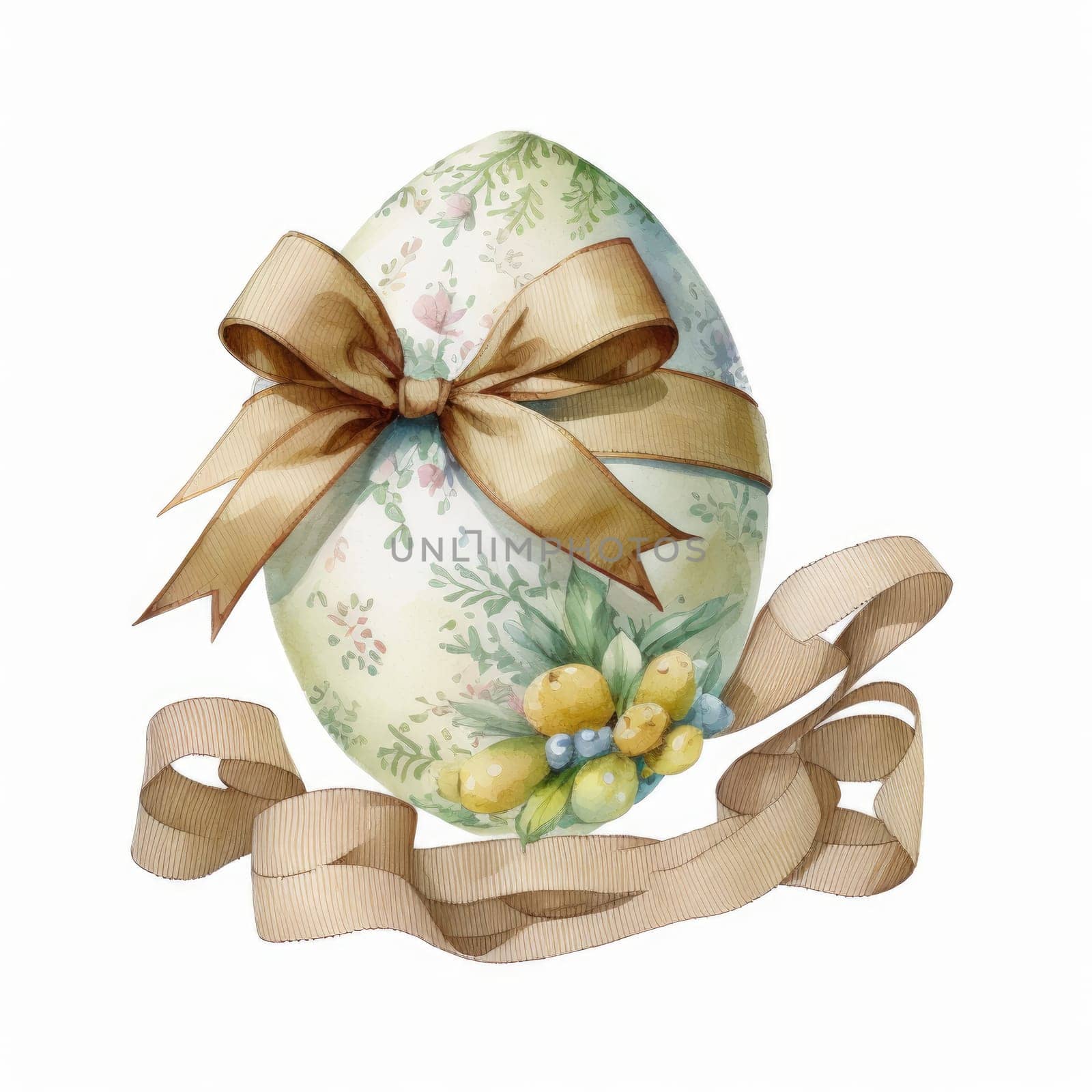 vintage easter egg with ribbon bow decoration, ai