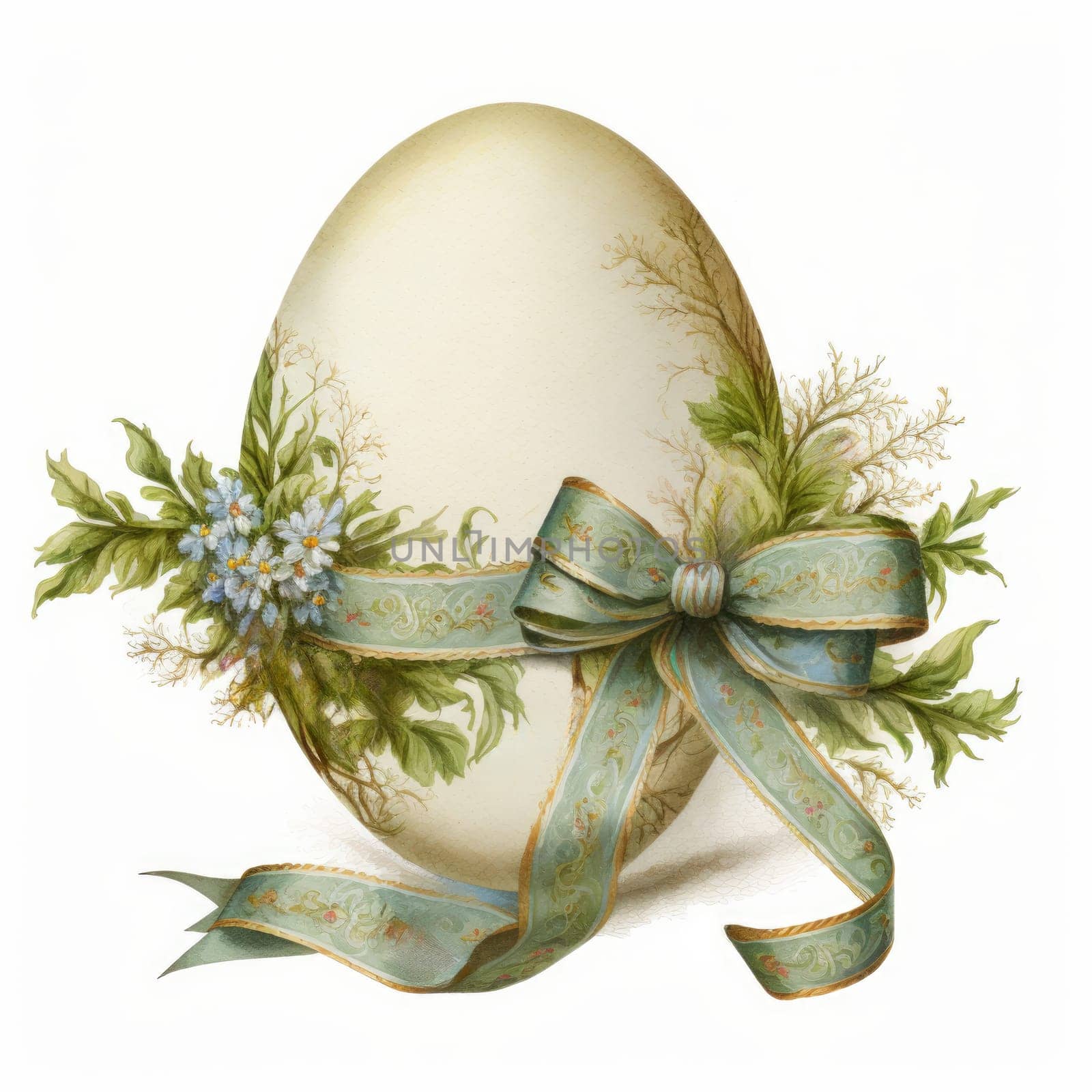 vintage easter egg with ribbon bow decoration, ai