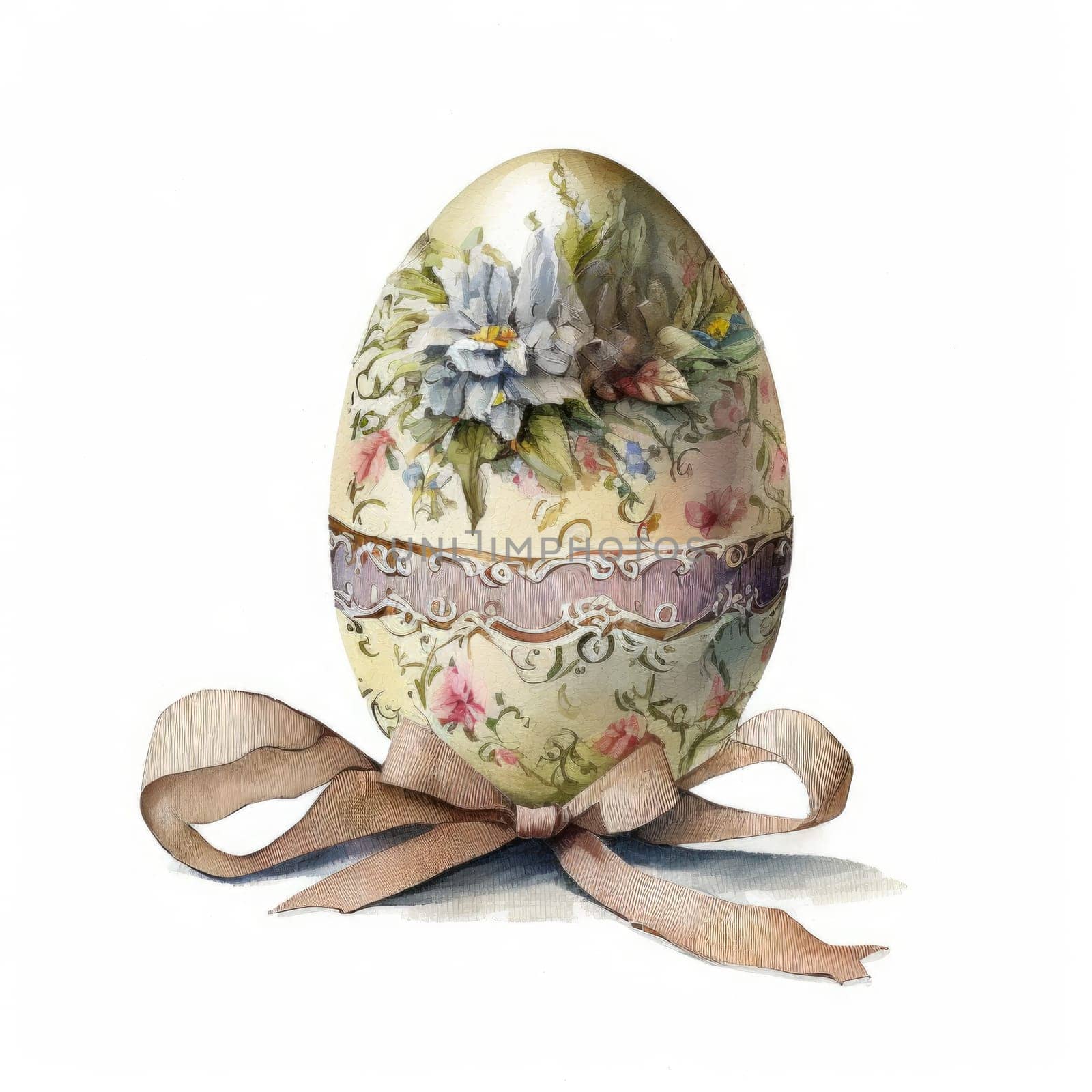 vintage easter egg with ribbon bow decoration, ai