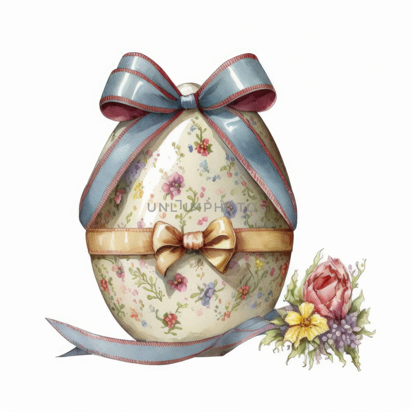 vintage easter egg with ribbon bow decoration, ai