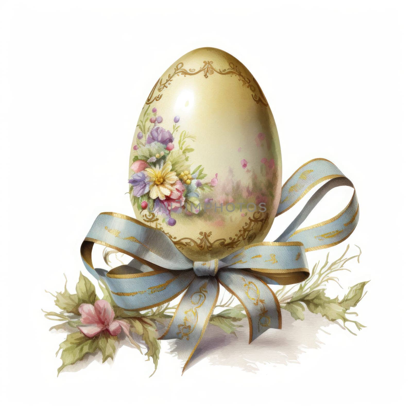 vintage easter egg with ribbon bow decoration, ai