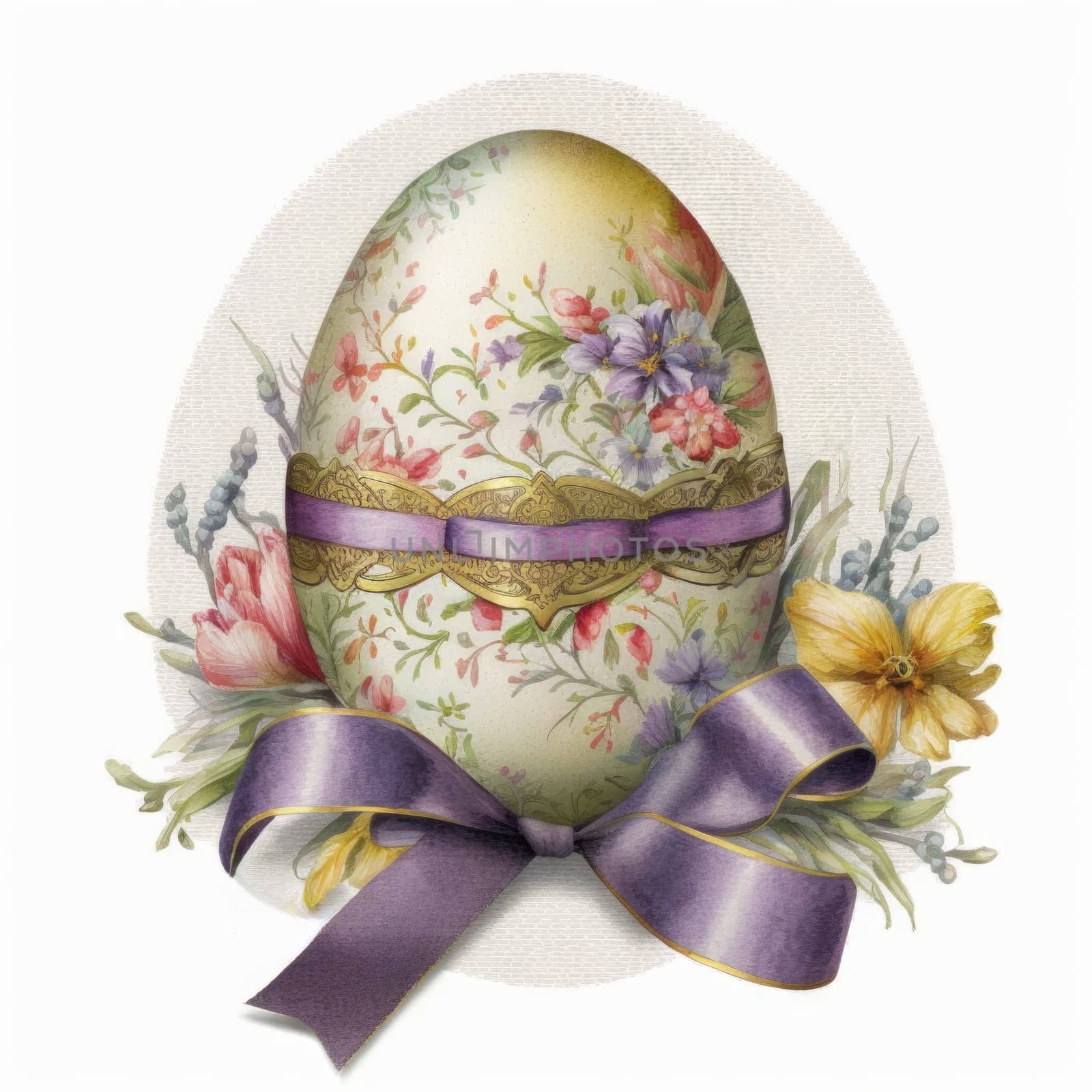 vintage easter egg with ribbon bow decoration, ai