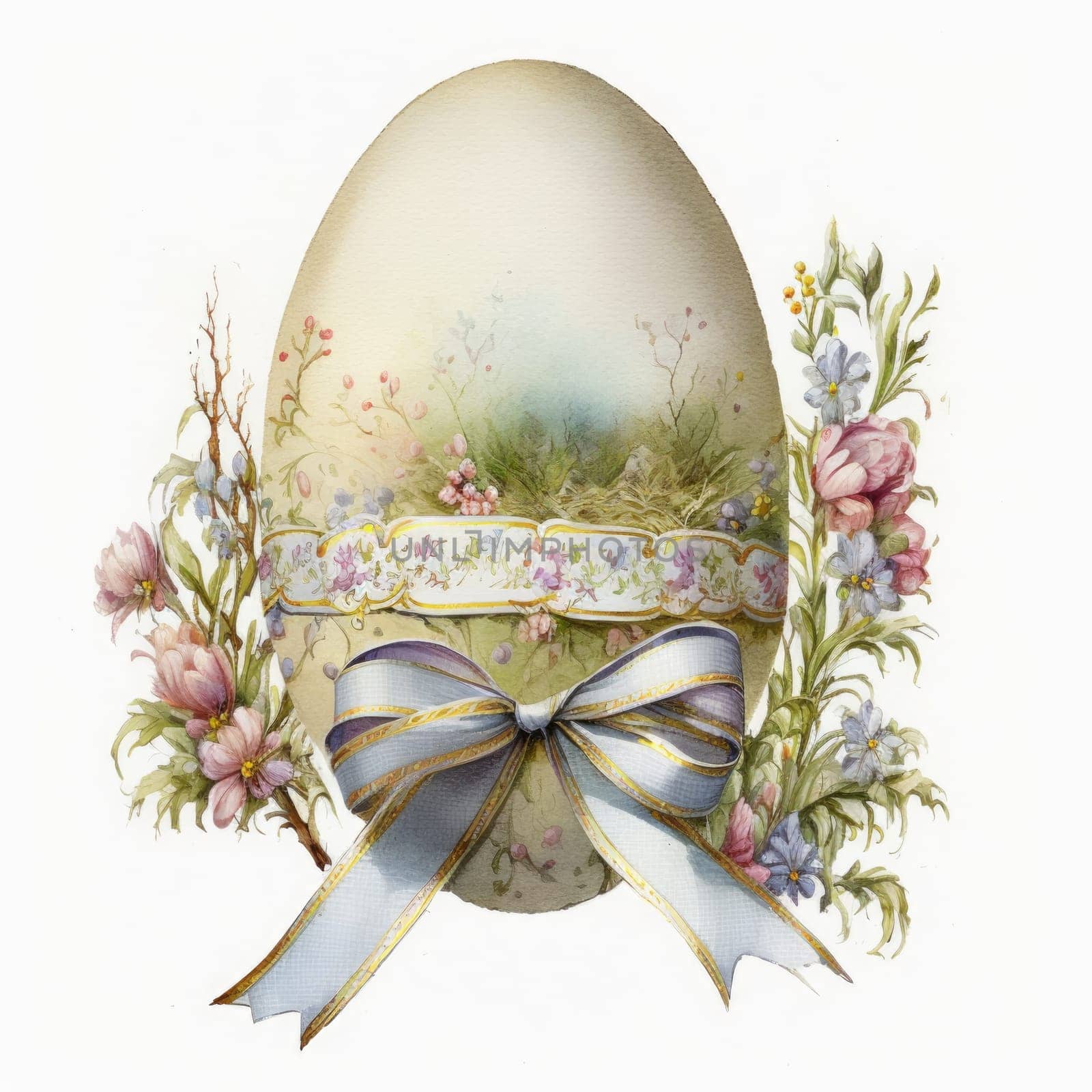 vintage easter egg with ribbon bow decoration, ai