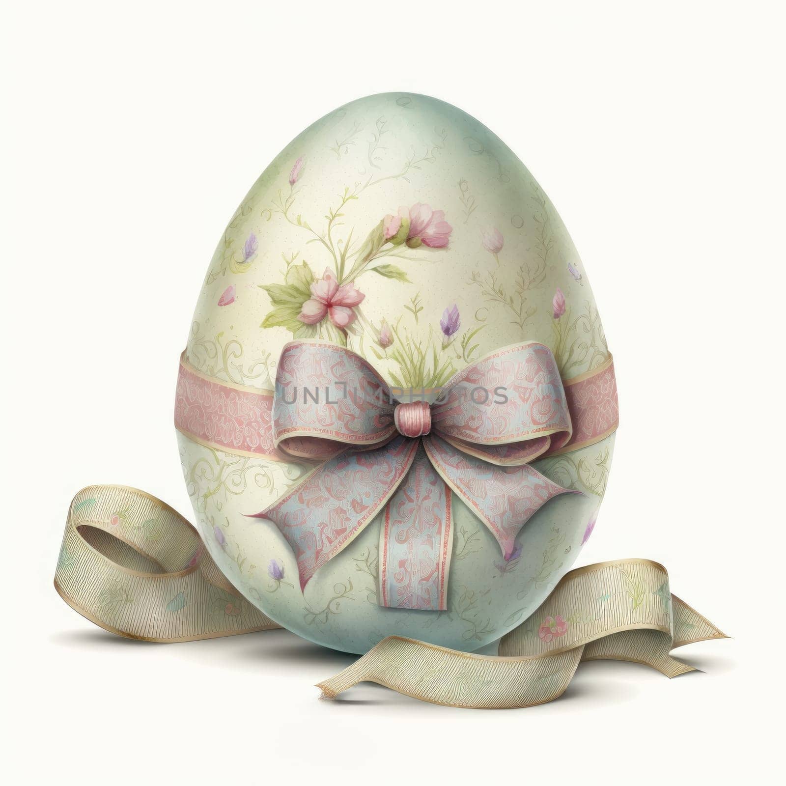 vintage easter egg with ribbon bow decoration, ai