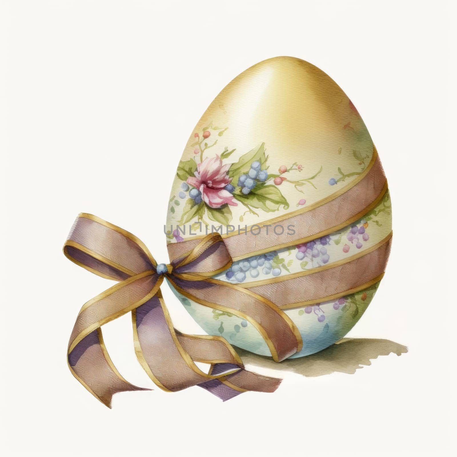 vintage easter egg with ribbon bow decoration, ai