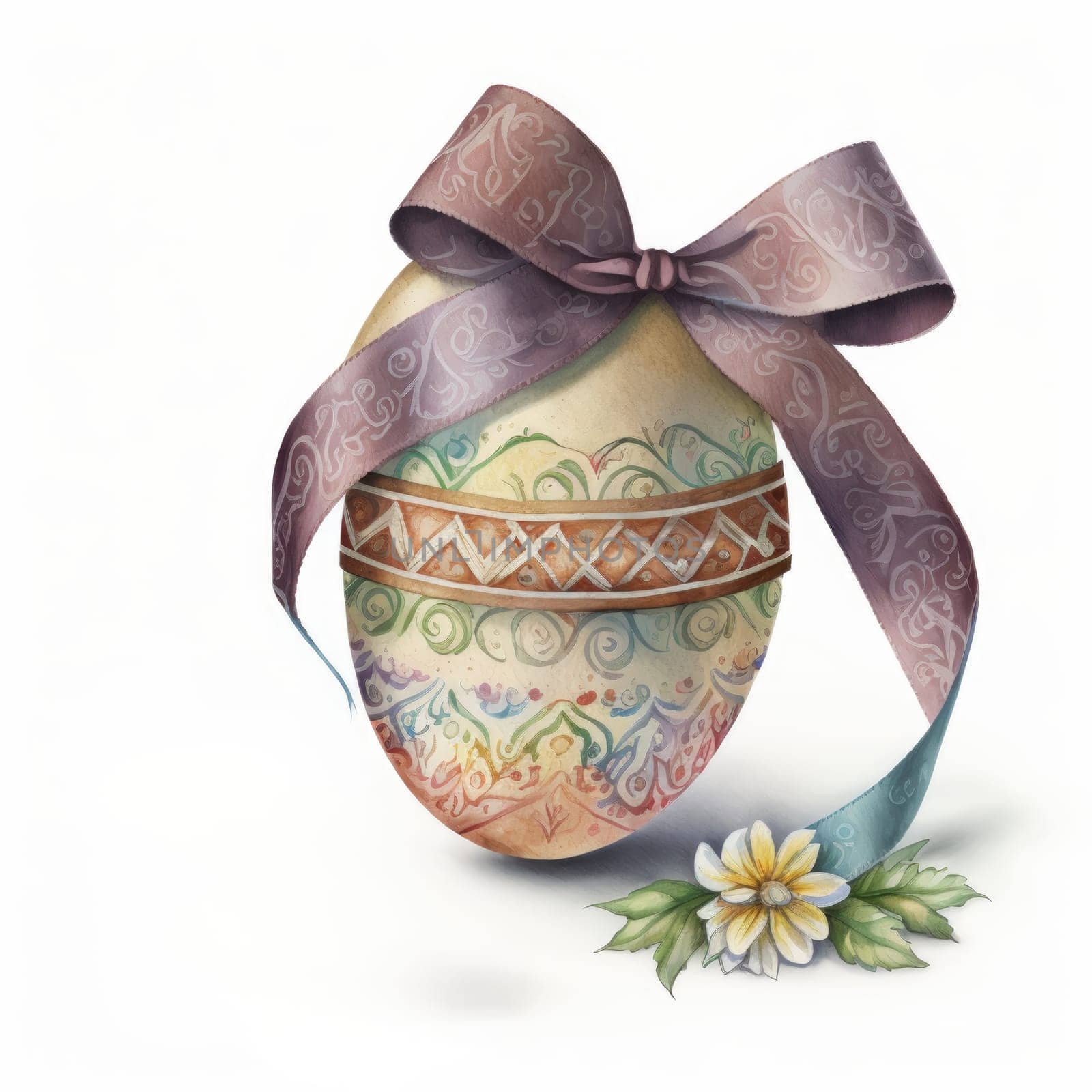 vintage easter egg with ribbon bow decoration, ai