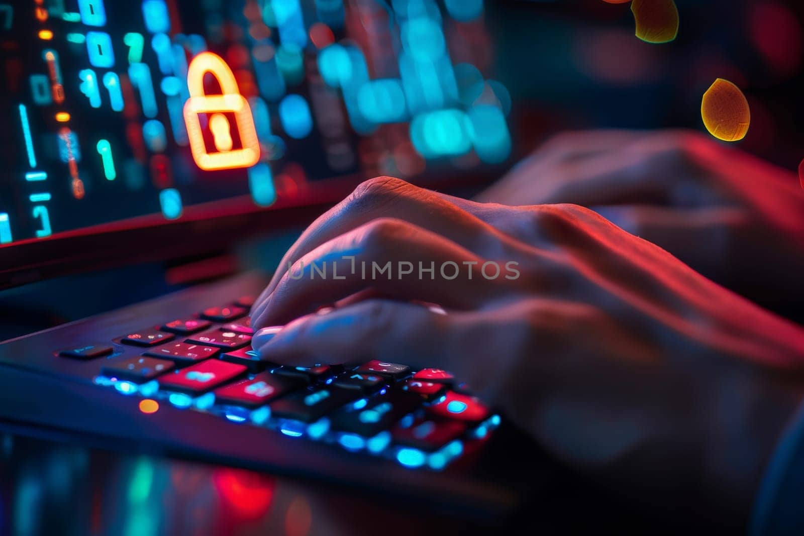 A close-up shot capturing hands typing on a laptop keyboard with precision and focus.