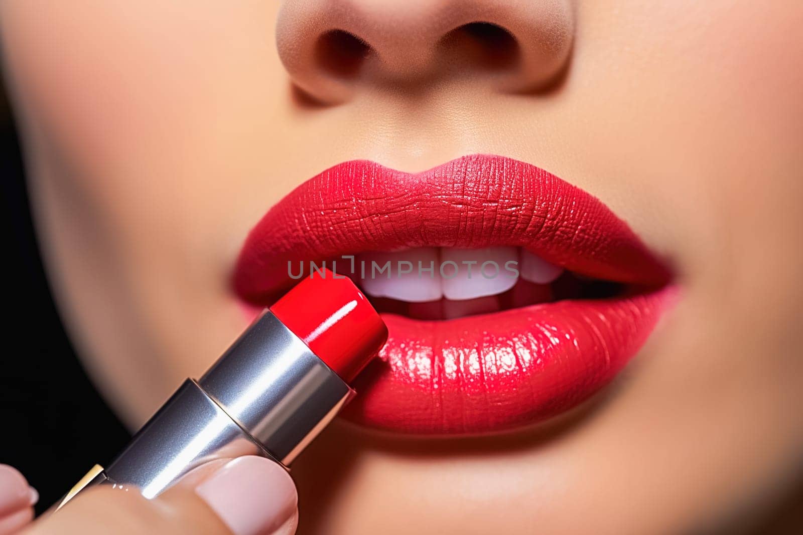 Lips with red lipstick close-up. by Yurich32