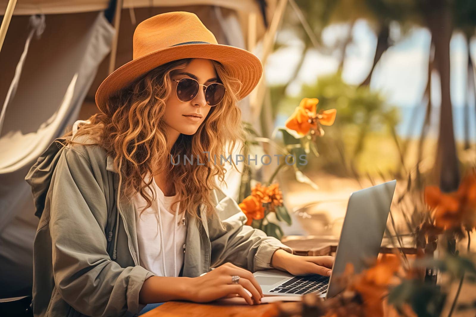 A girl in nature with a laptop by Yurich32