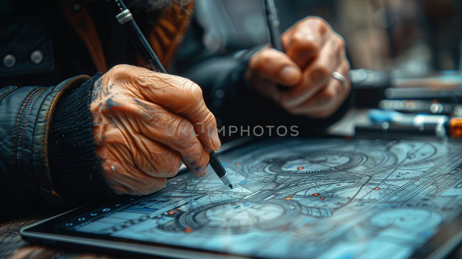Close-up of a hand drawing on a digital tablet by Benzoix