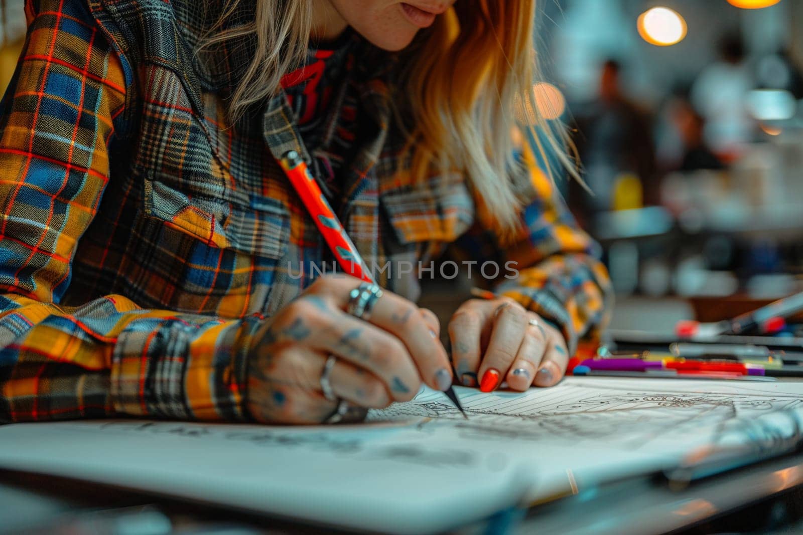 Close-up of a hand sketching a fashion design, representing creativity, style, and the fashion industry.