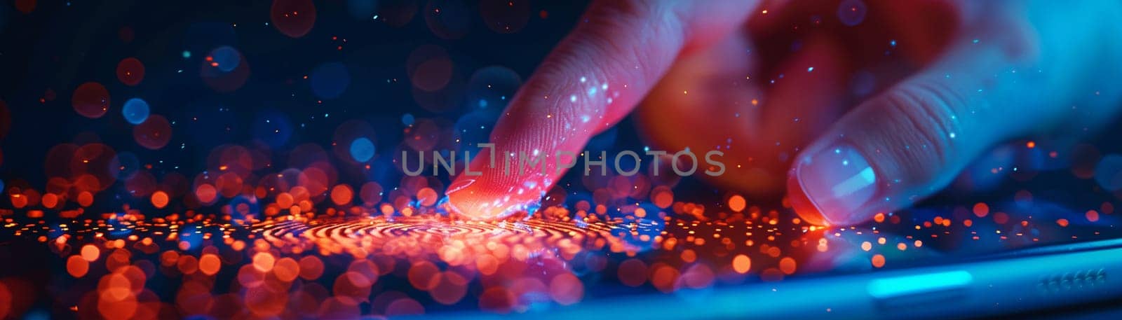 Close-up of a hand unlocking a smartphone with a fingerprint, demonstrating security and technology.