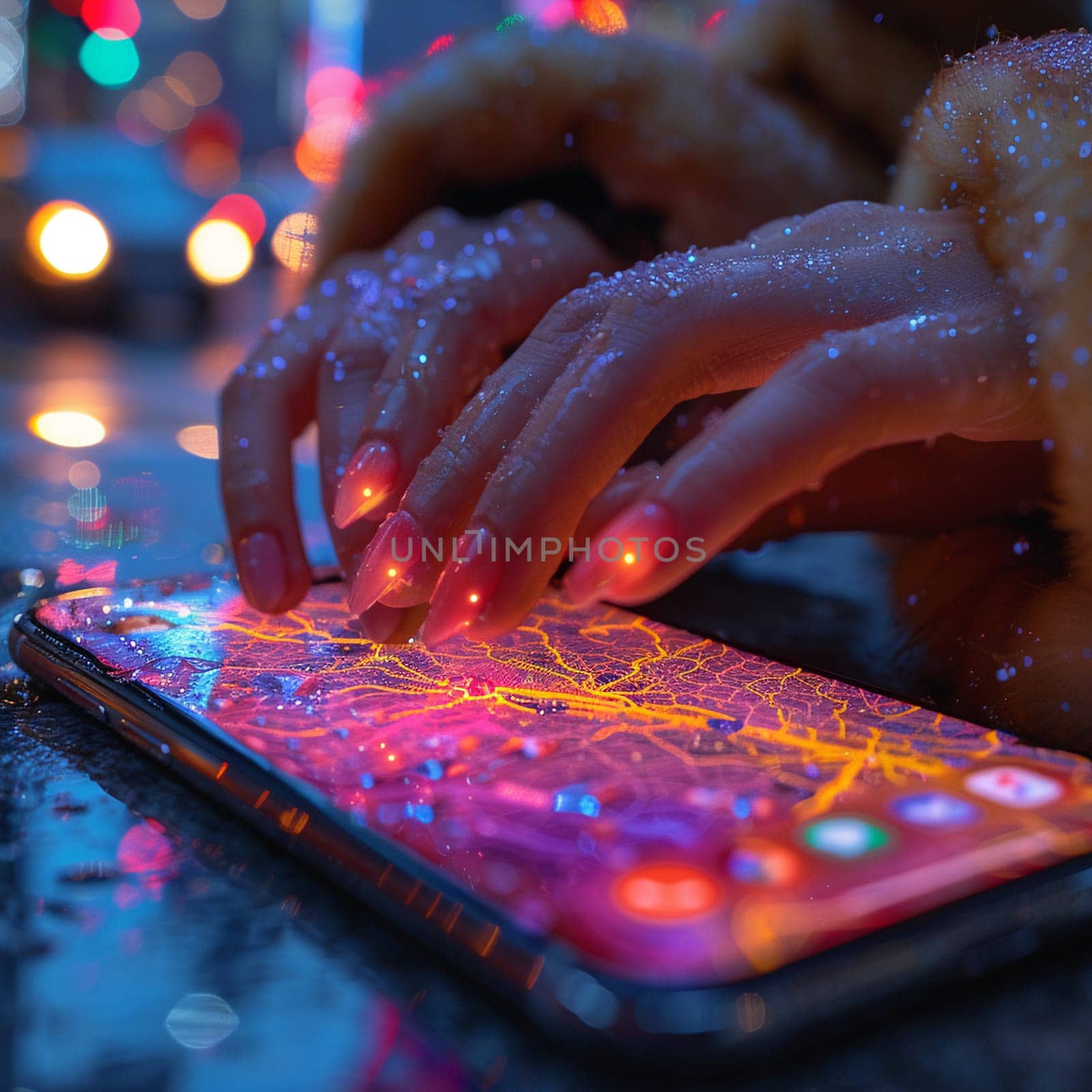 Close-up of fingers scrolling through a news feed on a phone, representing information consumption.