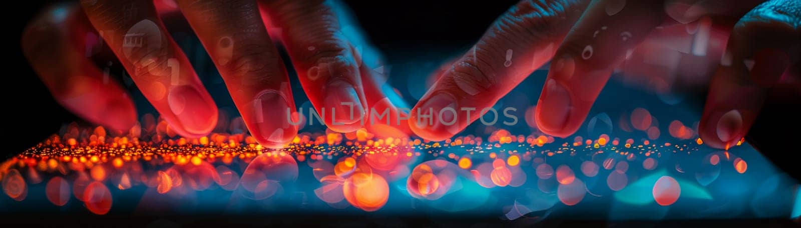 Close-up of fingers scrolling through a news feed on a phone by Benzoix