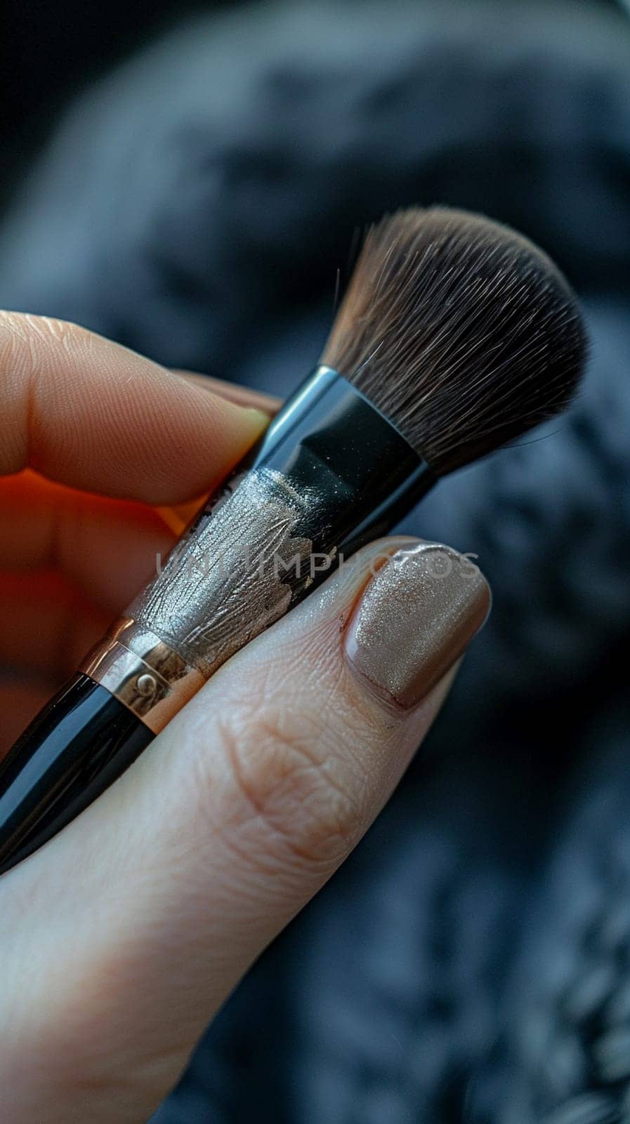 Fingers applying makeup with a brush, showcasing beauty routines and personal care.