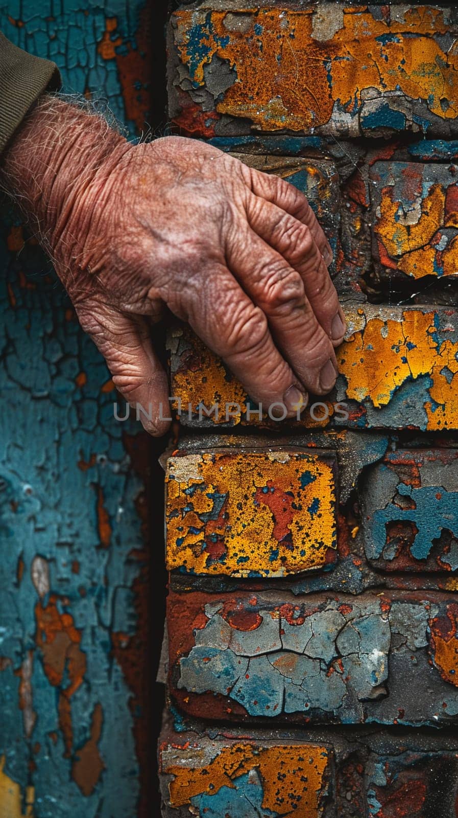 Fingers brushing against a brick wall symbolizing texture by Benzoix