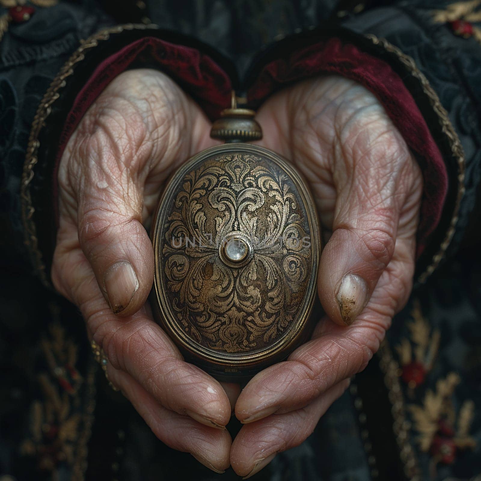 Fingers clutching a locket, evoking personal history, memory, and sentimental value.
