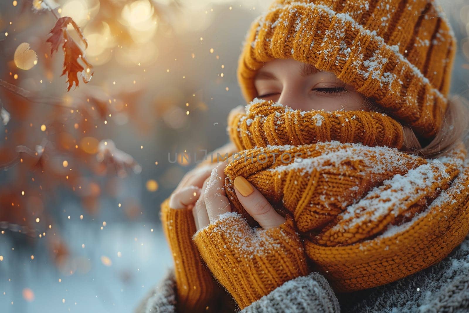 Fingers clutching a warm woolen scarf symbolizing comfort by Benzoix