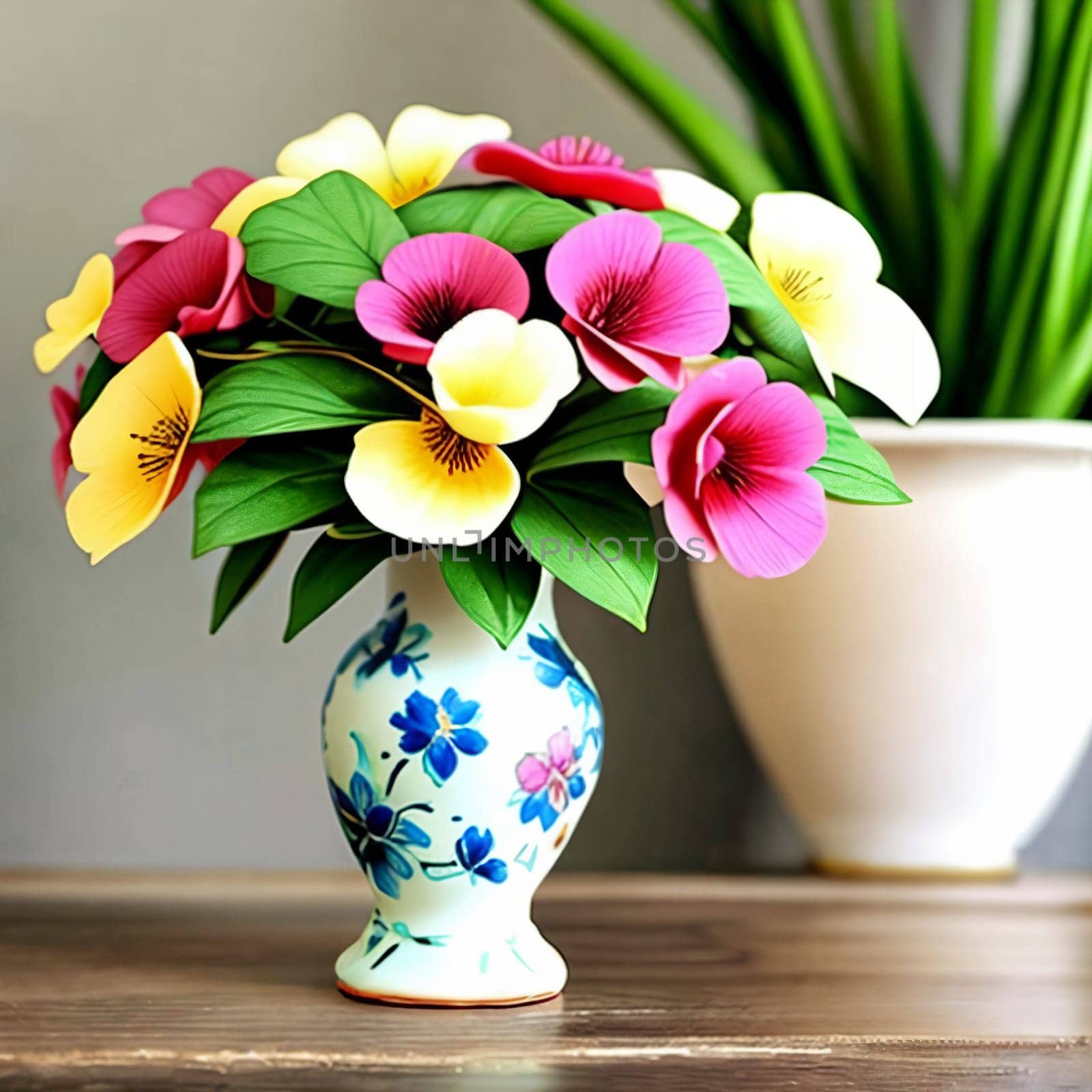 Delicate beauty of a floral arrangement in a vintage ceramic vase. by GoodOlga