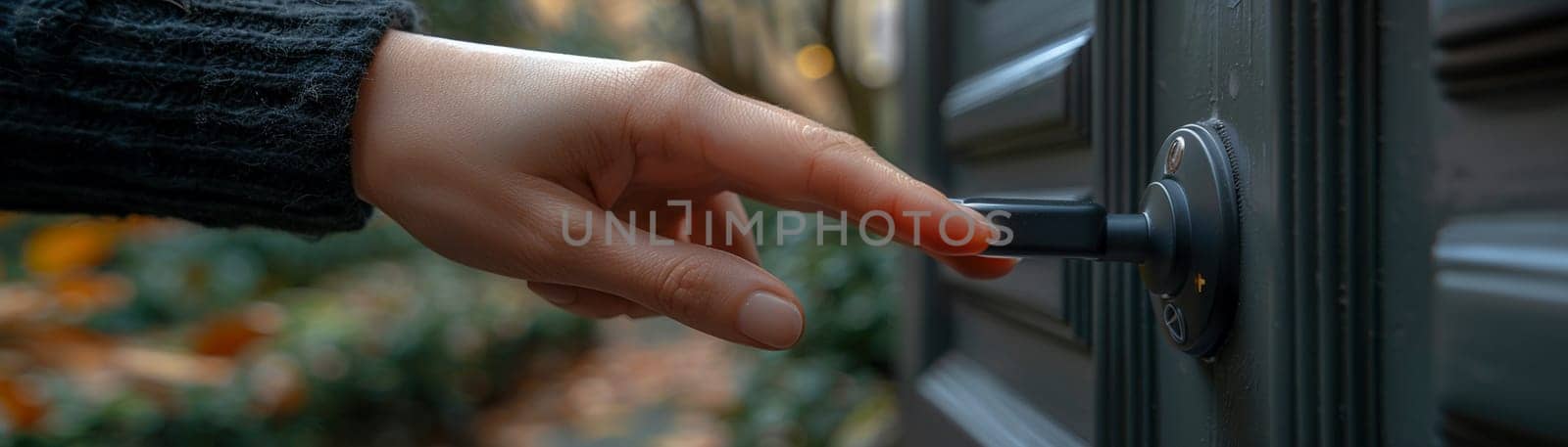 Fingers pressing a doorbell, evoking arrival, visitation, and home interactions.