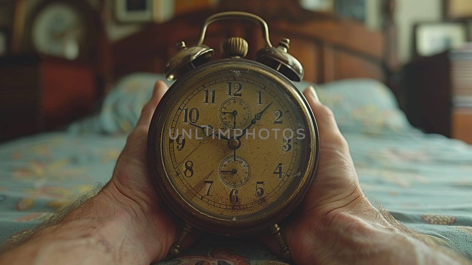 Fingers setting a traditional alarm clock by Benzoix