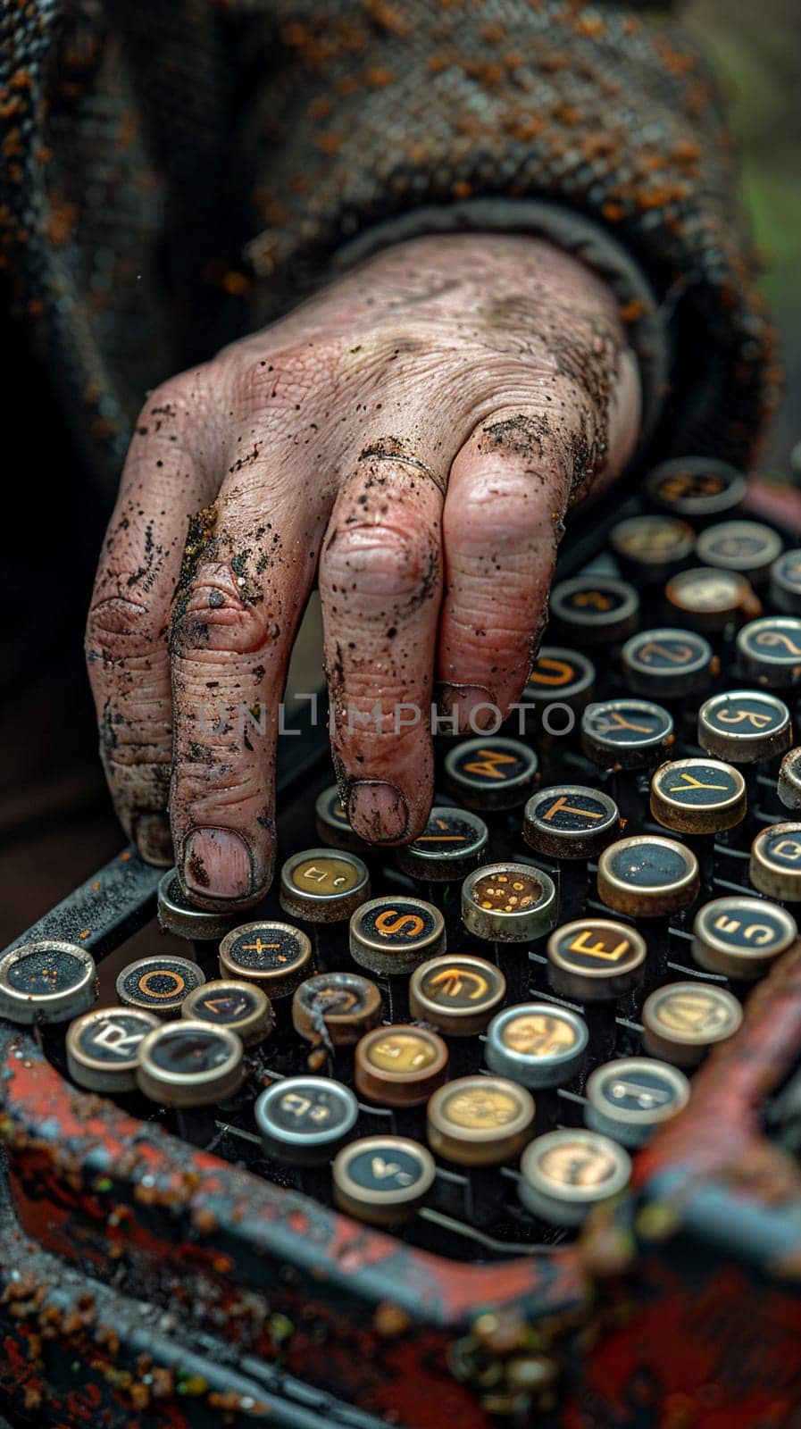 Fingers typing on an old typewriter, evoking the traditional art of writing.