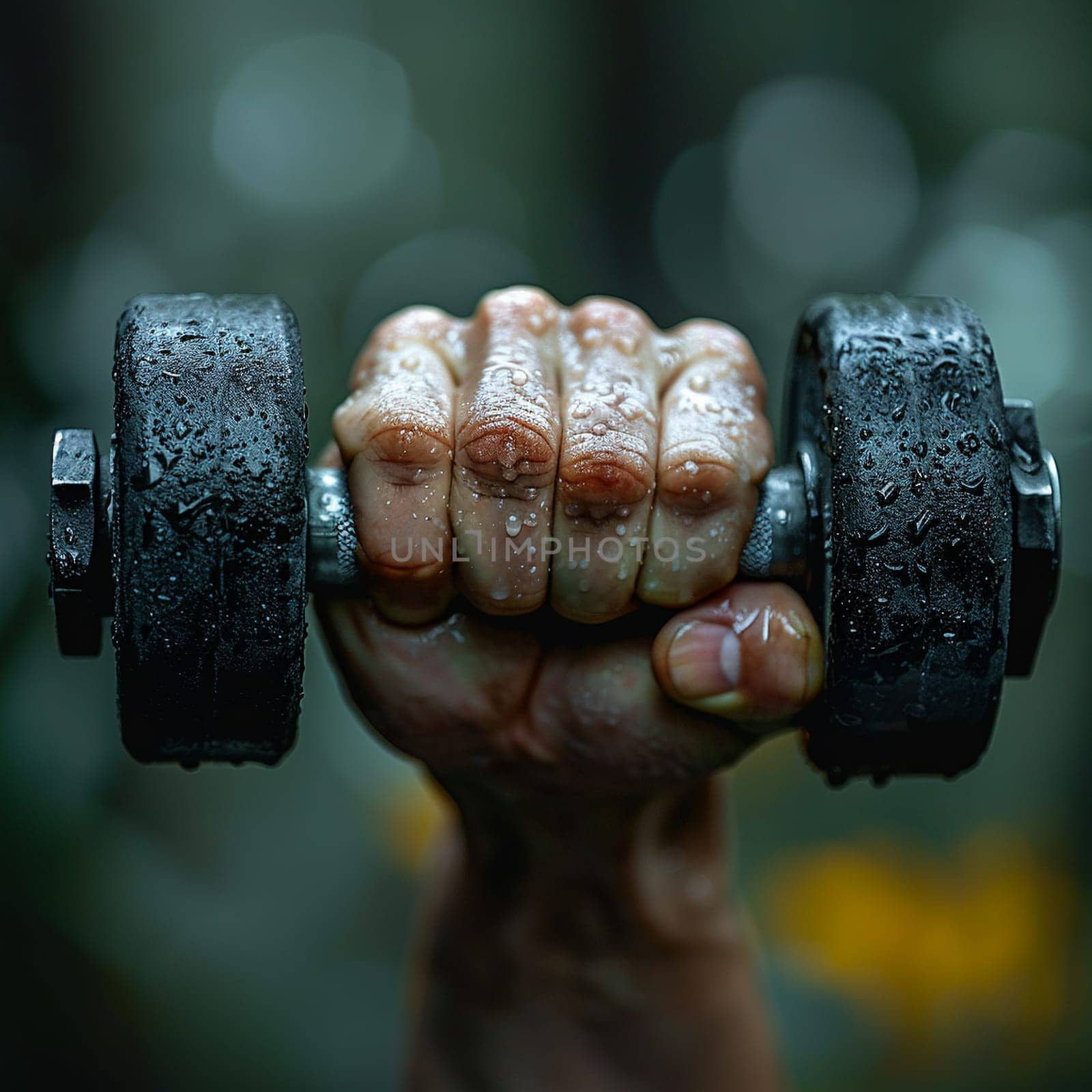 Hand gripping a fitness dumbbell symbolizing health by Benzoix