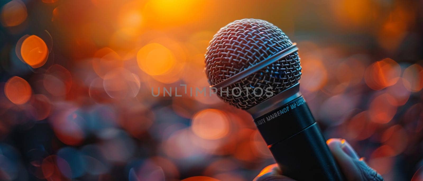 Hand holding a microphone capturing expression by Benzoix