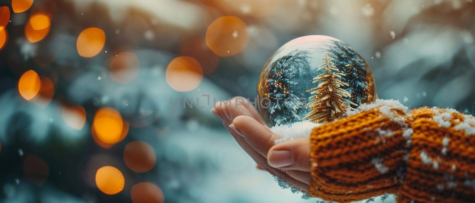 Hand holding a snow globe, evoking nostalgia, wonder, and the magic of winter.