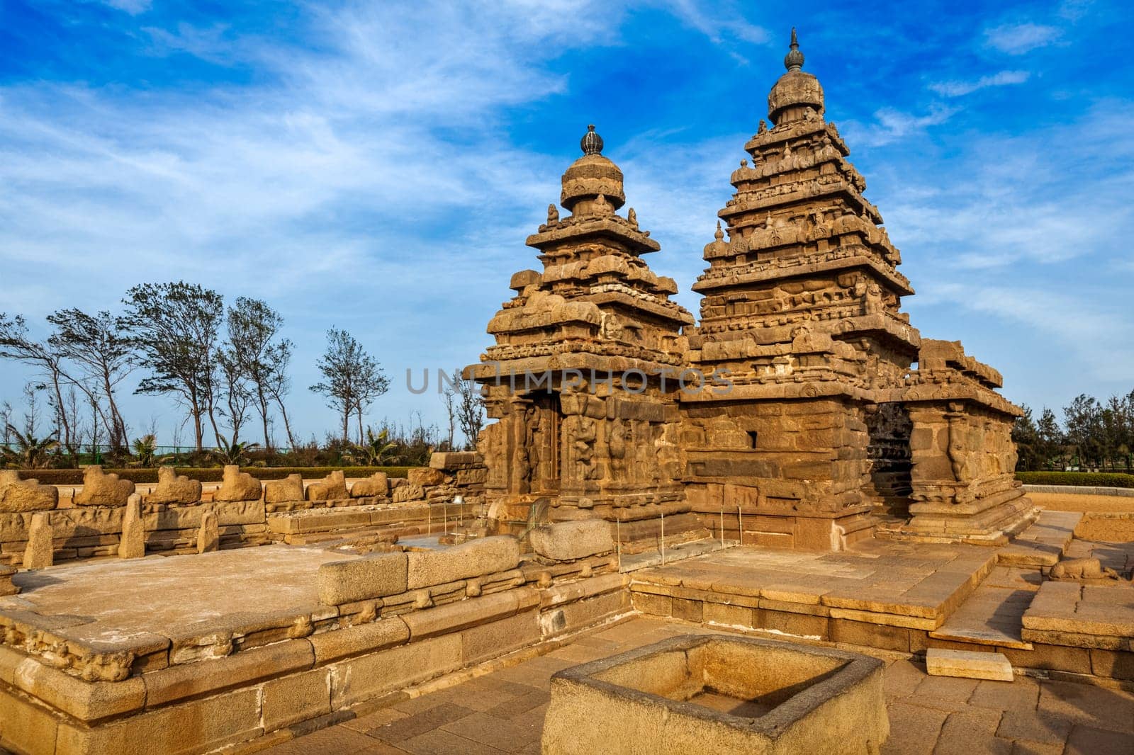 Famous Tamil Nadu landmark - Shore temple, world heritage site in Mahabalipuram, Tamil Nadu, India