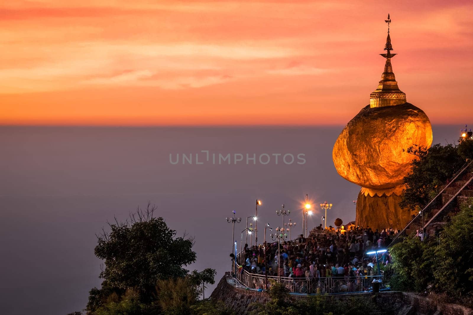 Golden Rock - Kyaiktiyo Pagoda - famous Myanmar landmark, Buddhist pilgrimage site and tourist attraction, Myanmar