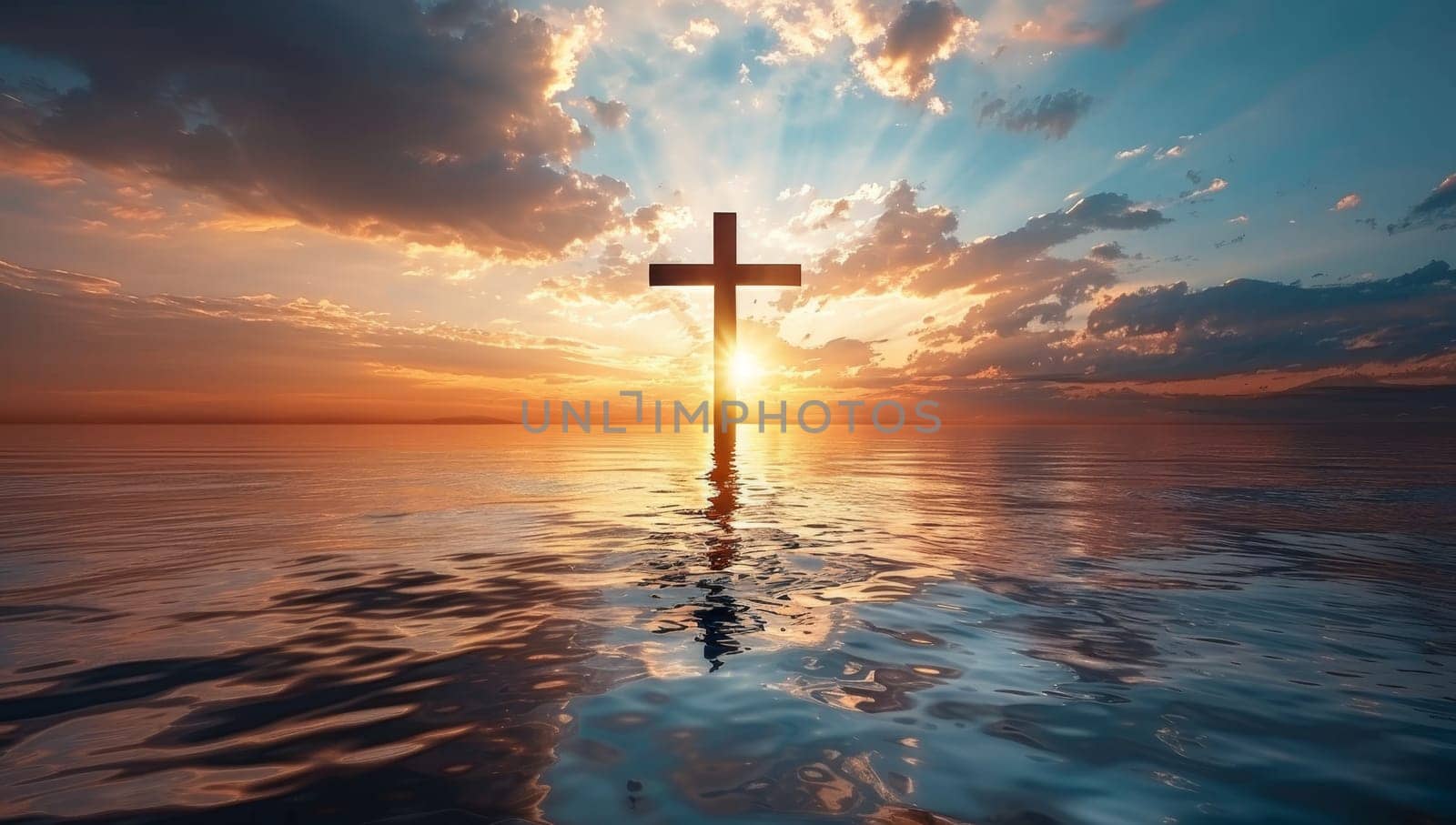 Cross in Water at Sunset