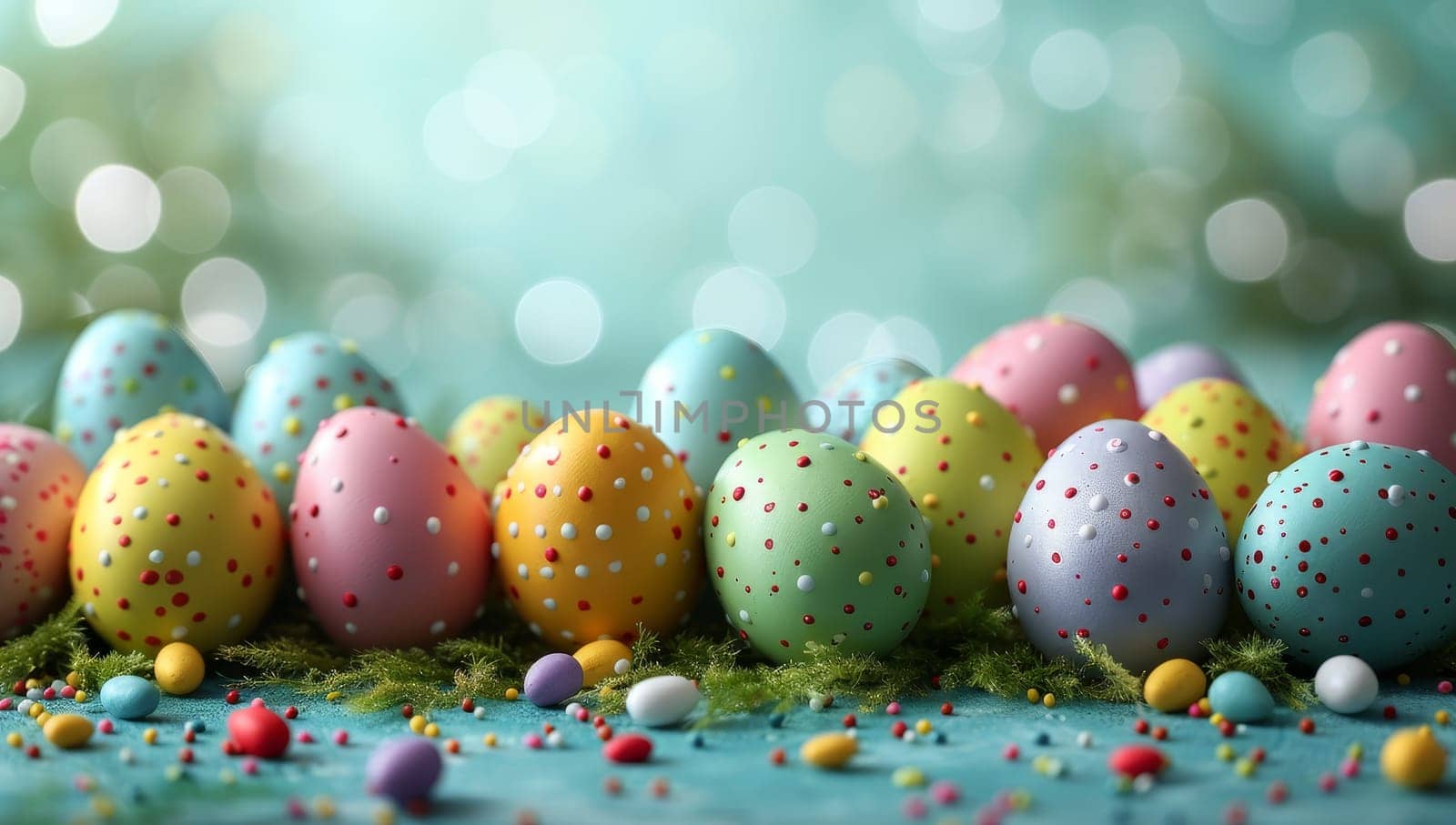 Colorful Easter eggs on a blue background
