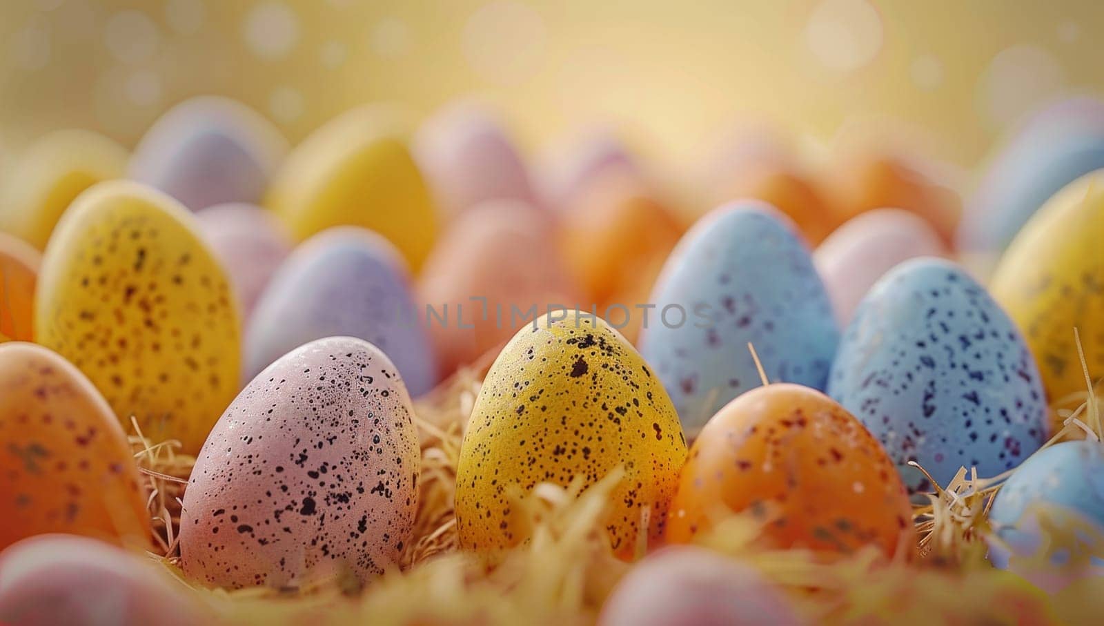 Colorful Easter eggs with pastel polka dots. Perfect for festive holiday. Concept of spring celebration.