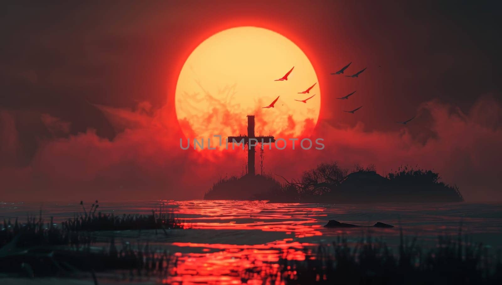 Crimson Sunset Overlooks Crucifix
