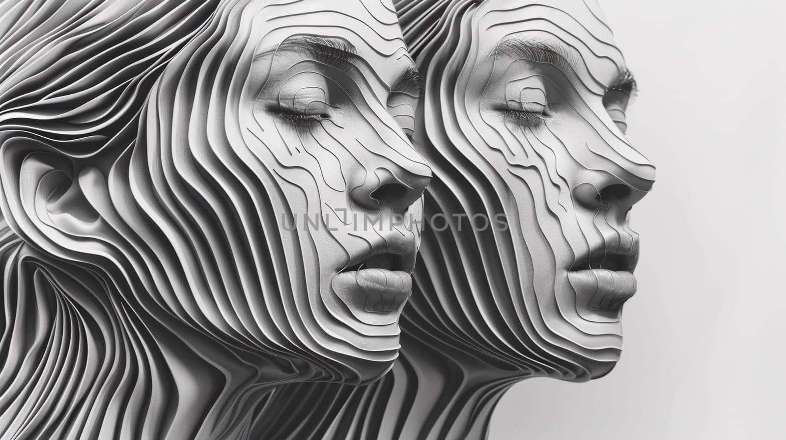 Two women's faces are made out of wavy lines