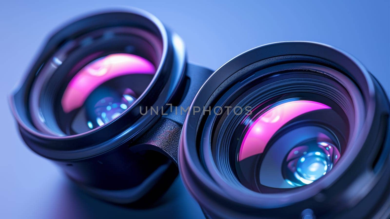 A pair of binoculars with pink and blue lights on them