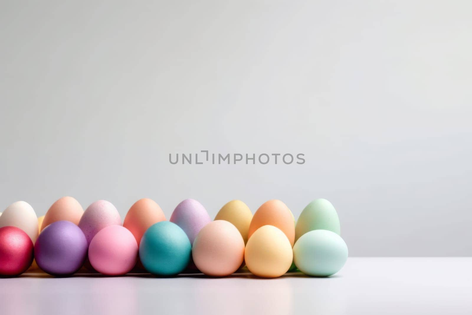 Colorful eggs over white background. Generated AI.